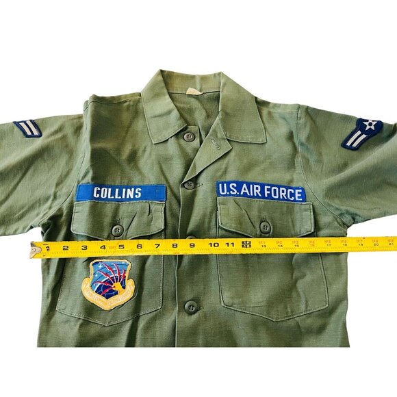 Vintage US Air Force Collins Shirt Uniform Army Green Size 15 1/2 x 35 W/ Patch - Picture 6 of 8